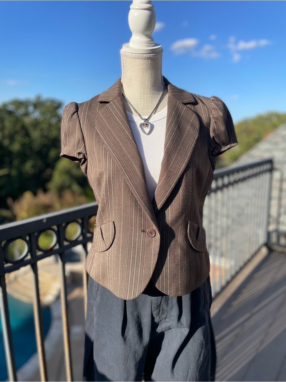 BCBGMaxAzria Brown Pinstripe Short-Sleeve Blazer